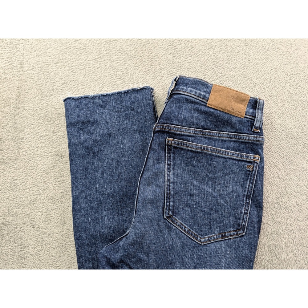 Madewell Mid-Rise Stovepipe Jeans 26T Tall Dark Wash Raw Hem Straight Leg